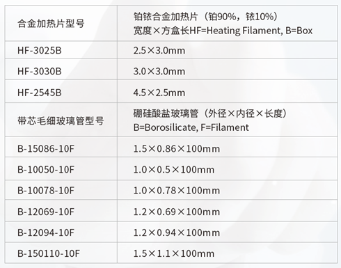 带芯毛细玻璃管以及加热片部分型号